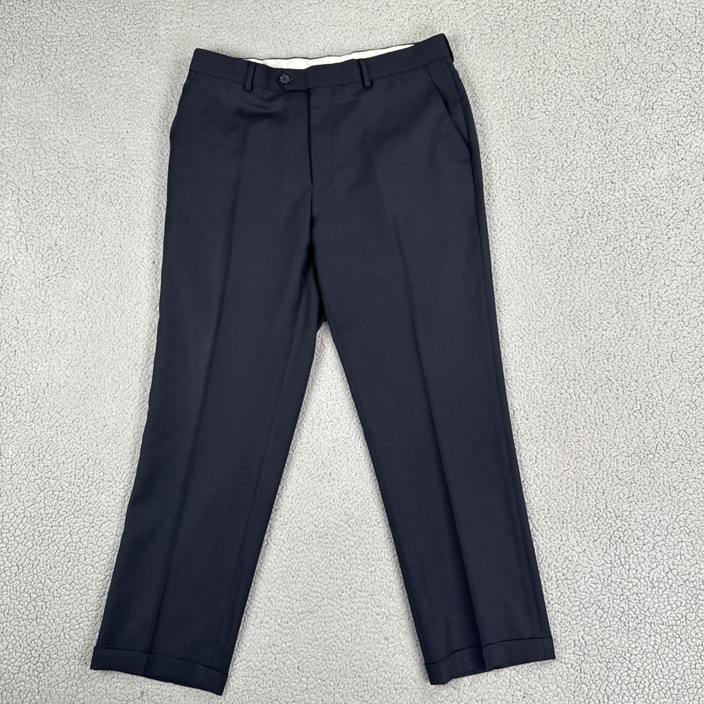 Mantoni Super 140s Wool Dress Pants Men 34R Navy Blue Lined Italian Fabric